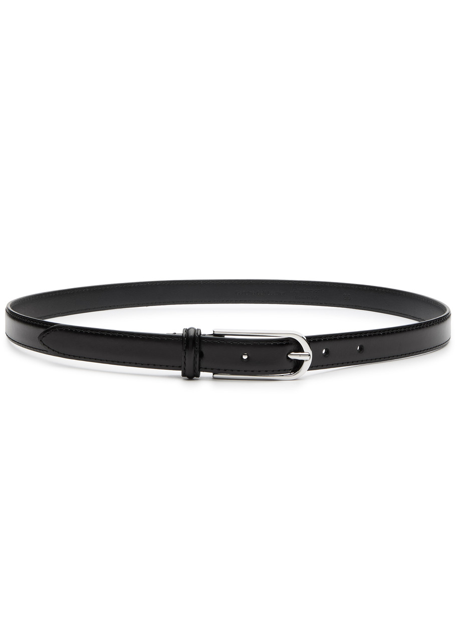 Andersons Belts Glossed Leather Belt In Black And Silver