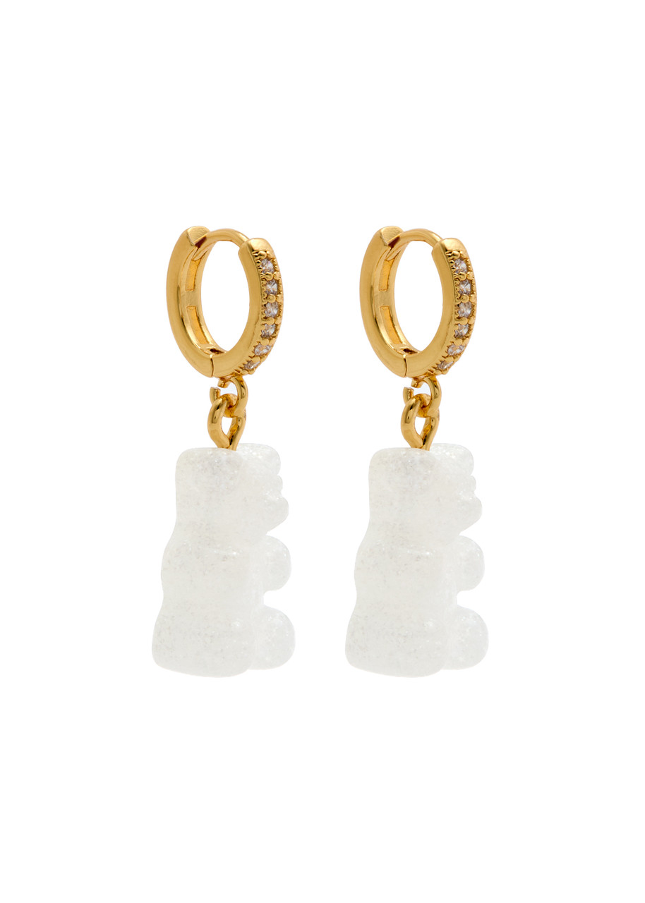 Crystal Haze Nostalgia Bear 18kt Gold-plated Hoop Earrings In White