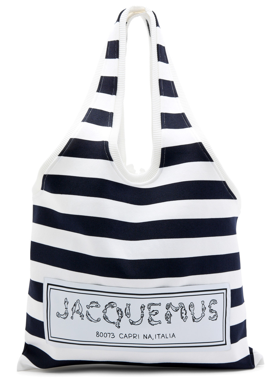Jacquemus Le Sac Marcel Striped Knitted Tote In Navy