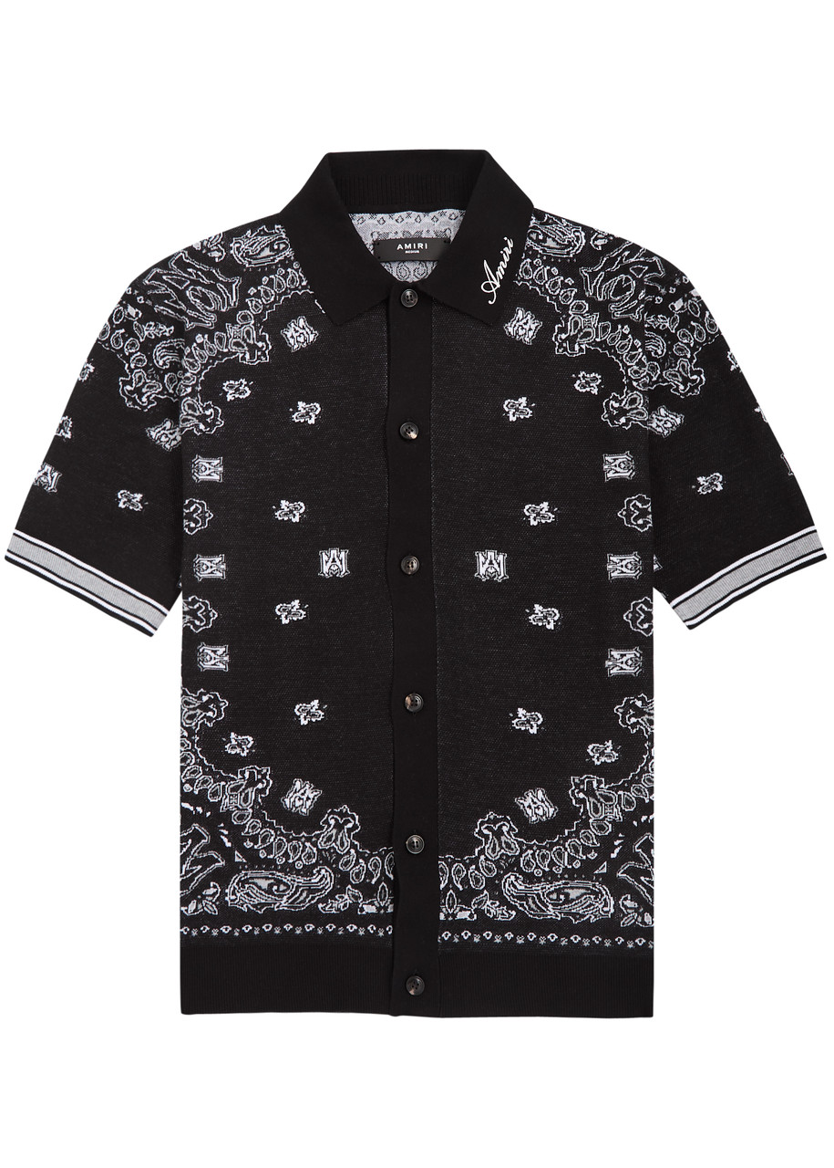 Amiri Paisley and Logo-intarsia Cotton Shirt – Black- S Amiri Paisley and Logo-intarsia Cotton Shirt – Black- S