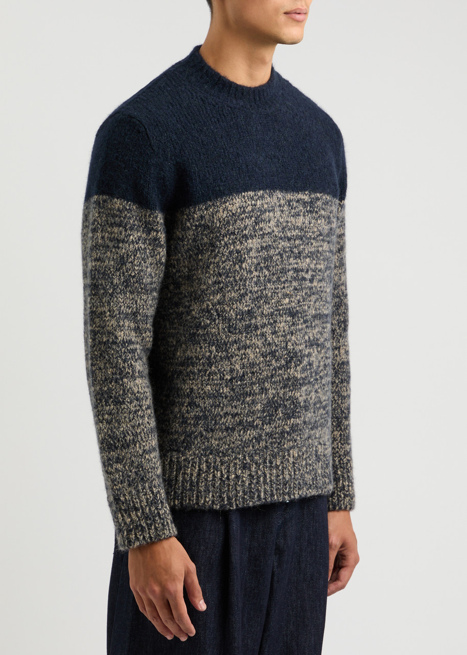 Dries Van Noten Knitted Crewneck Sweater In Blue