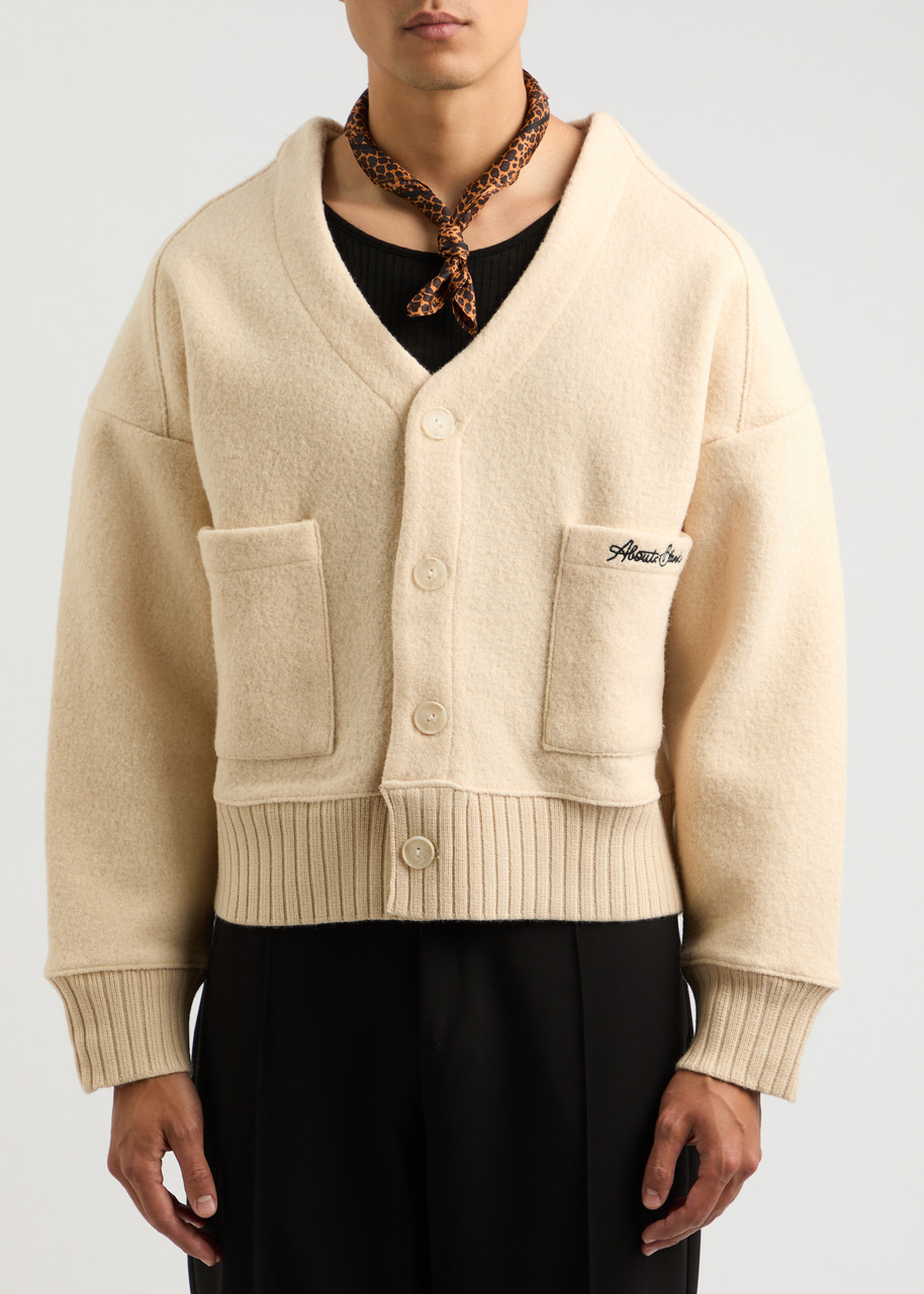 ABOUT BLANK ABOUT BLANK LOGO-EMBROIDERED WOOL CARDIGAN