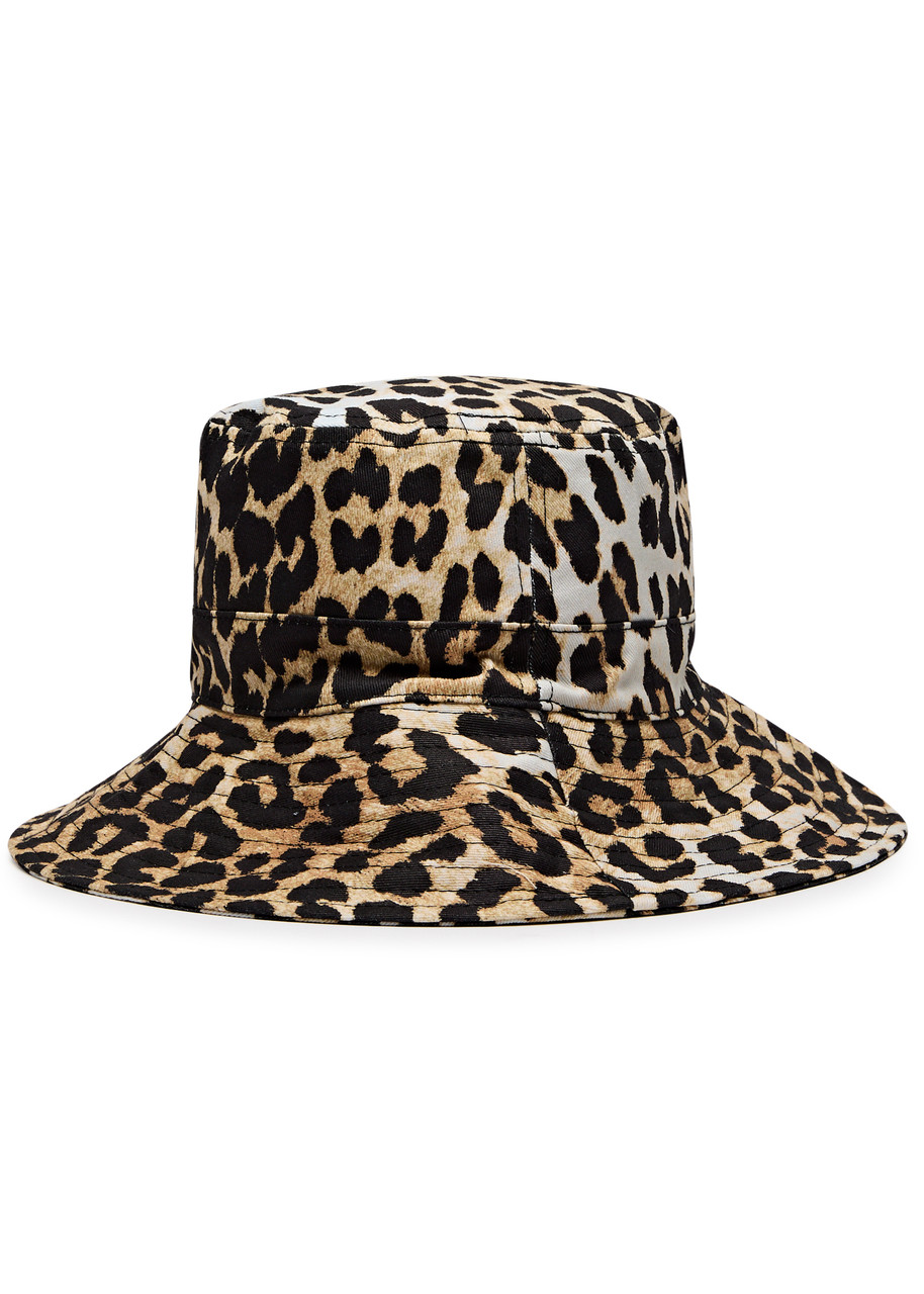 Ganni Leopard-print Cotton Bucket Hat In Leopard