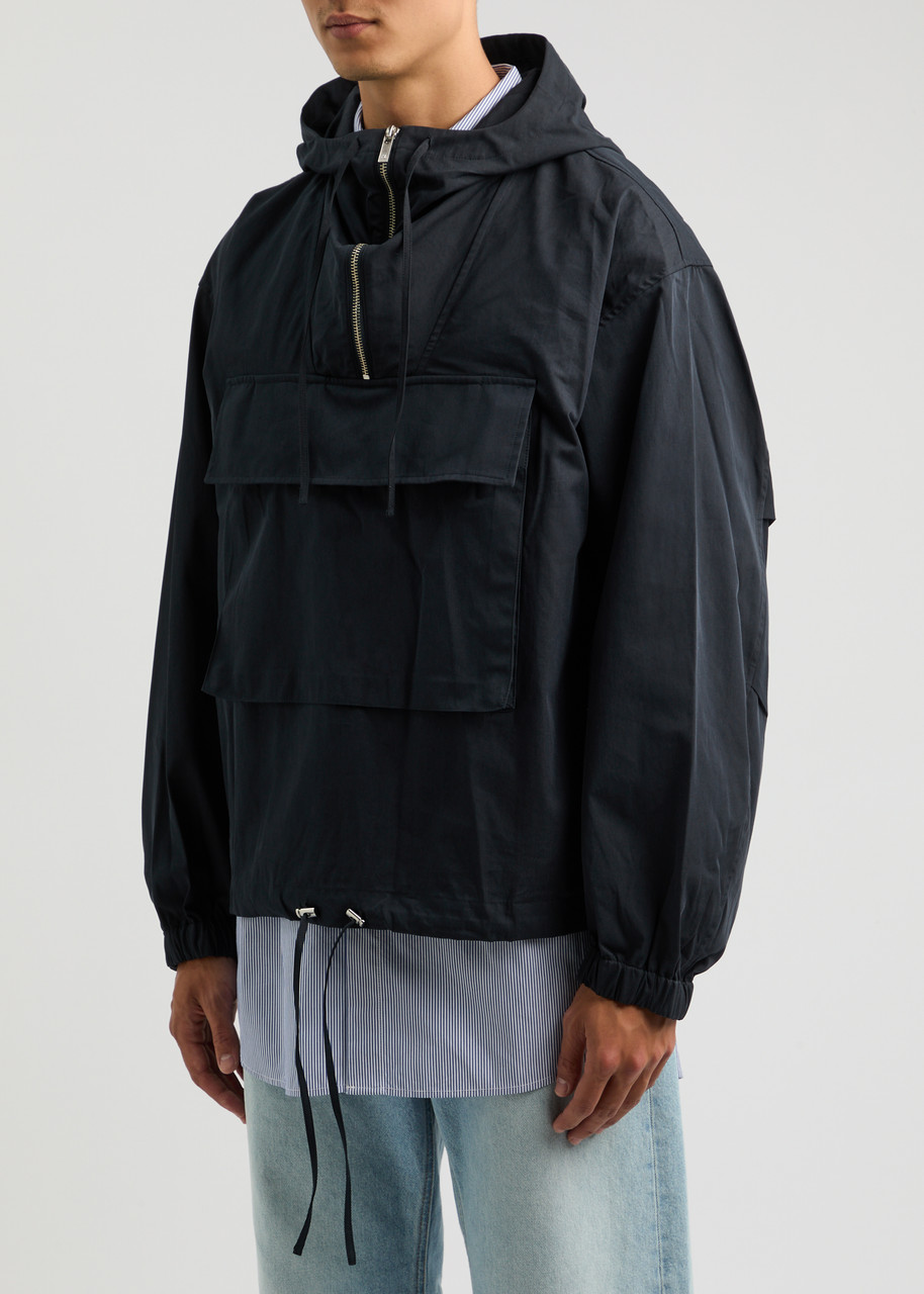 Helmut Lang Hooded Cotton-blend Jacket In Navy