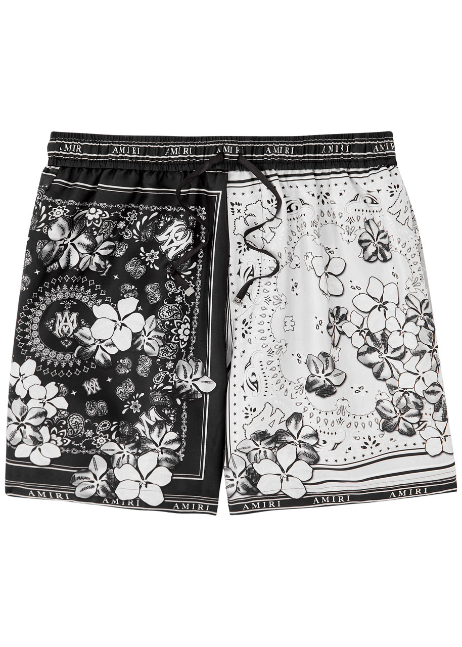 Amiri Silk Bandana Print Bermuda Shorts In Black