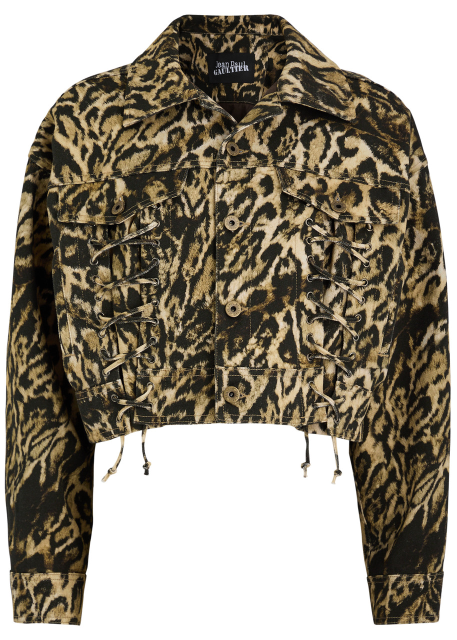 Jean Paul Gaultier Leopard-print Lace-up Denim Jacket In Leopard