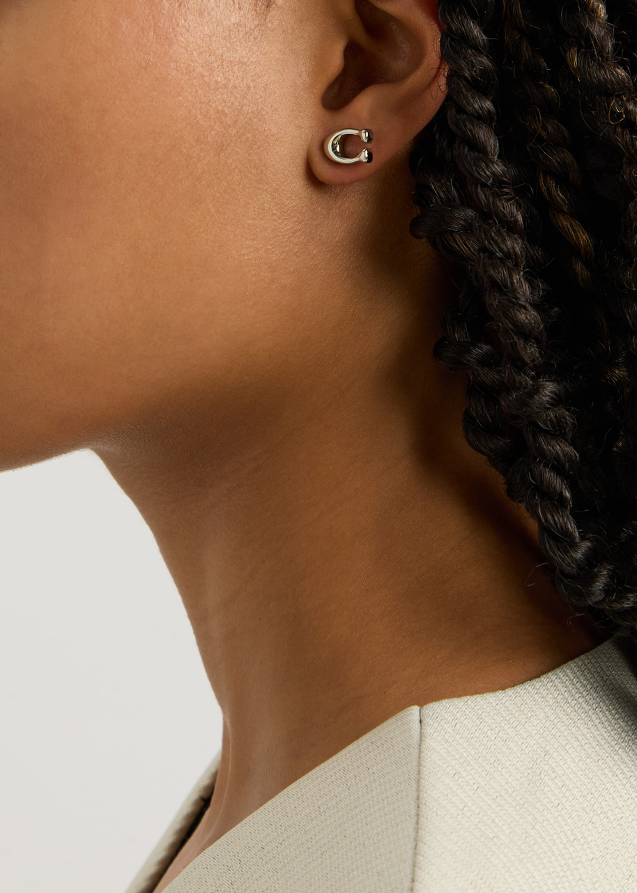 Coach Logo Stud Earrings In Silver