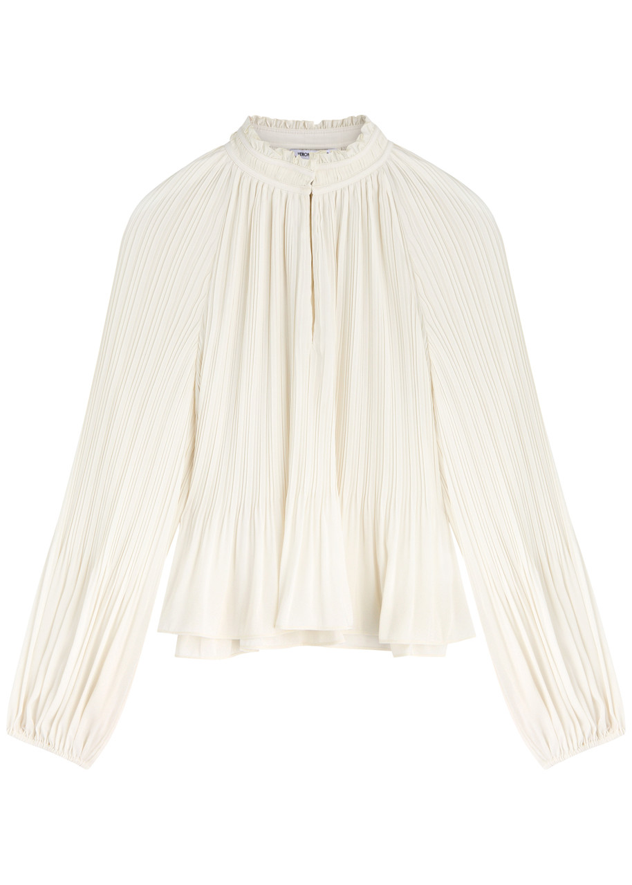 Veronica Beard Walker Plissé Blouse - Ivory