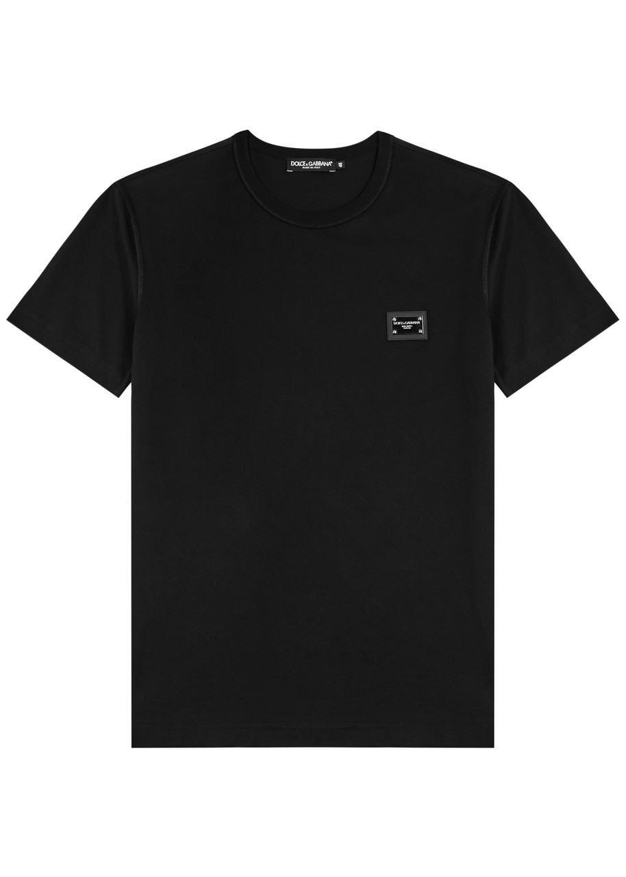 Dolce & Gabbana Black T-shirt With Logo Tag Detail On The Front In Black