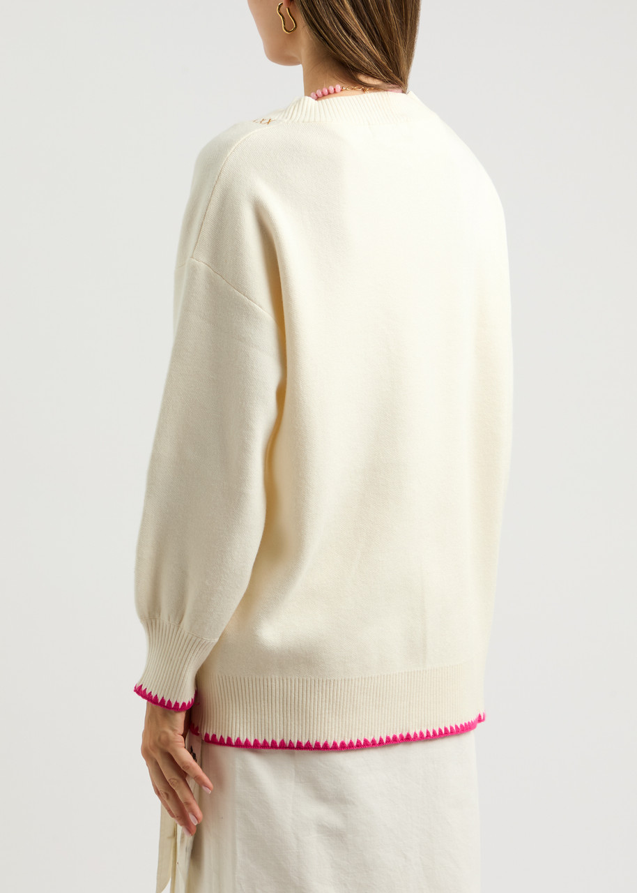  Never Fully Dressed Martha Embroidered Knitted Cardigan - Cream - S (uk8-10 / S) 
