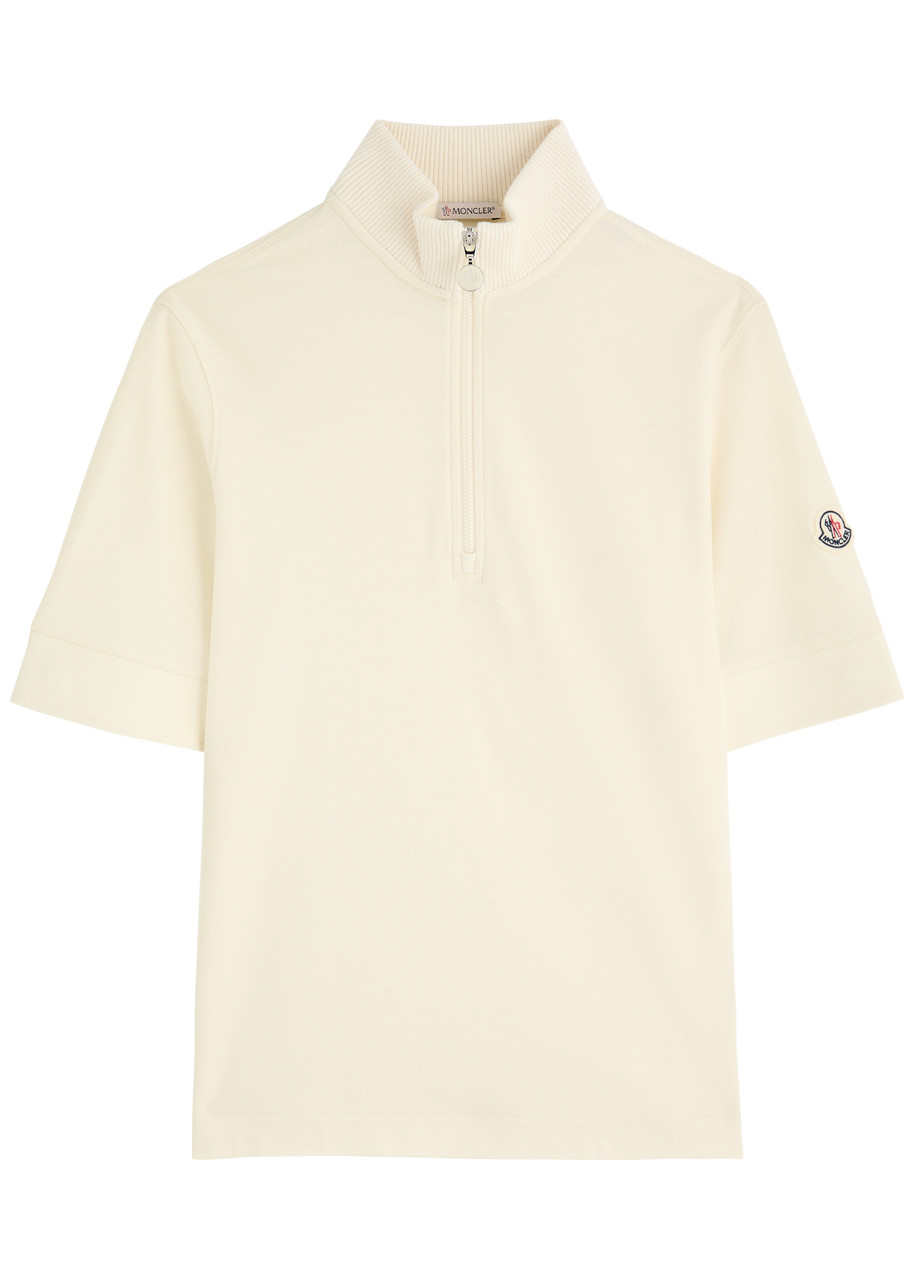 Moncler Half-zip Piqué Cotton T-shirt In Ivory