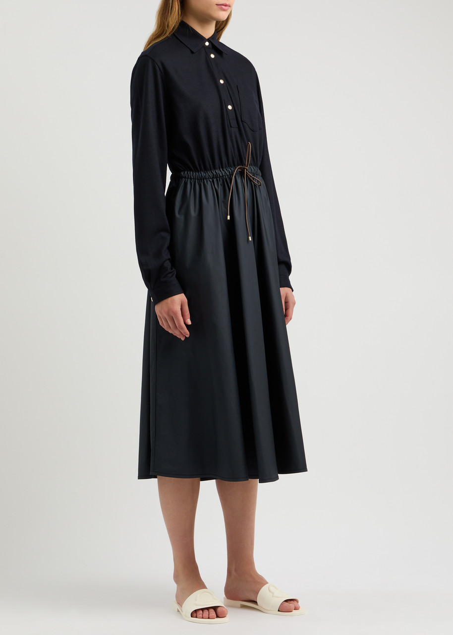  Moncler Shell And Wool-blend Midi Dress - Navy - S (uk 10 / S) 