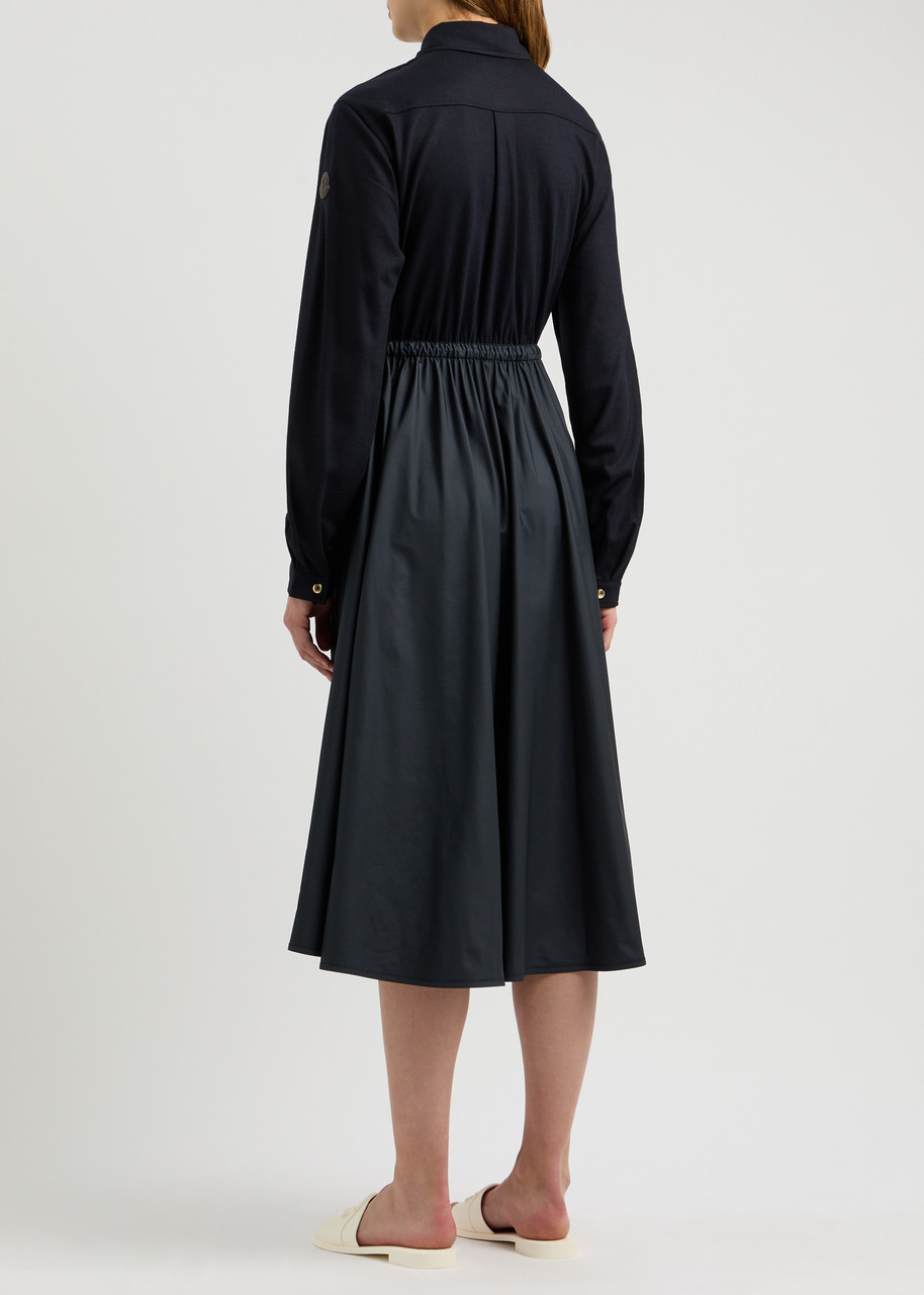  Moncler Shell And Wool-blend Midi Dress - Navy - S (uk 10 / S) 