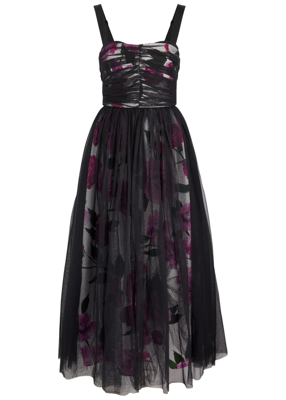 Erdem Tulle-layered Floral-print Cotton Midi Dress - Multi Floral