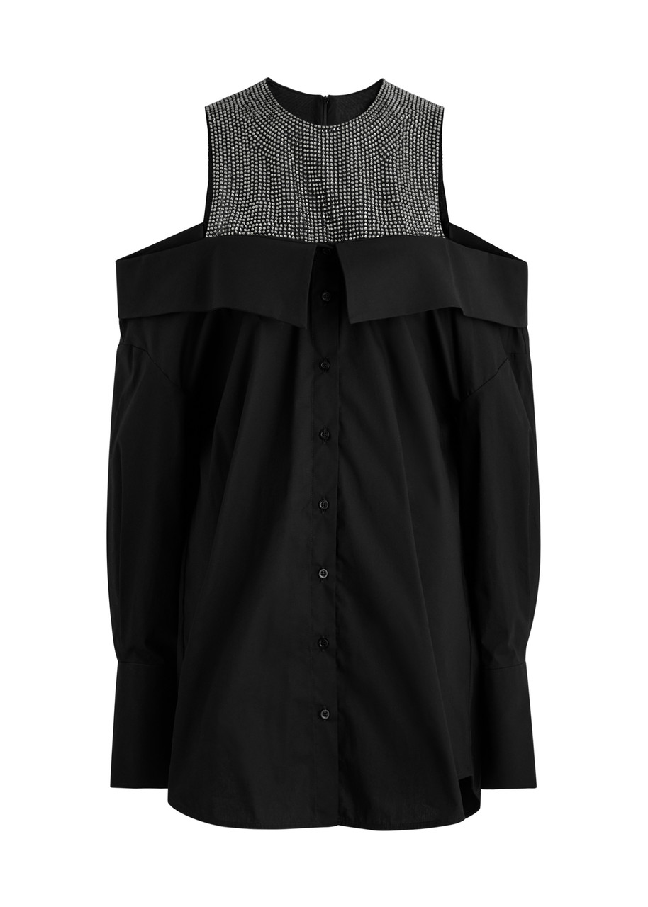 Giuseppe DI Morabito Crystal-embellished Stretch-cotton Mini Dress - Black
