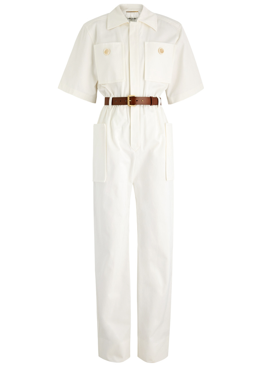 Saint Laurent - Women's White Belted Cotton Jumpsuit - Size 38 (UK10 / S), Cotton-twill One-piece - 38 (UK10 / S)