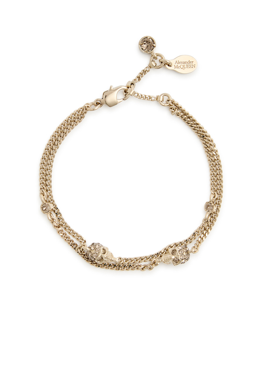Alexander Mcqueen Double-layered Skull-embellished Bracelet - Gold - One Size