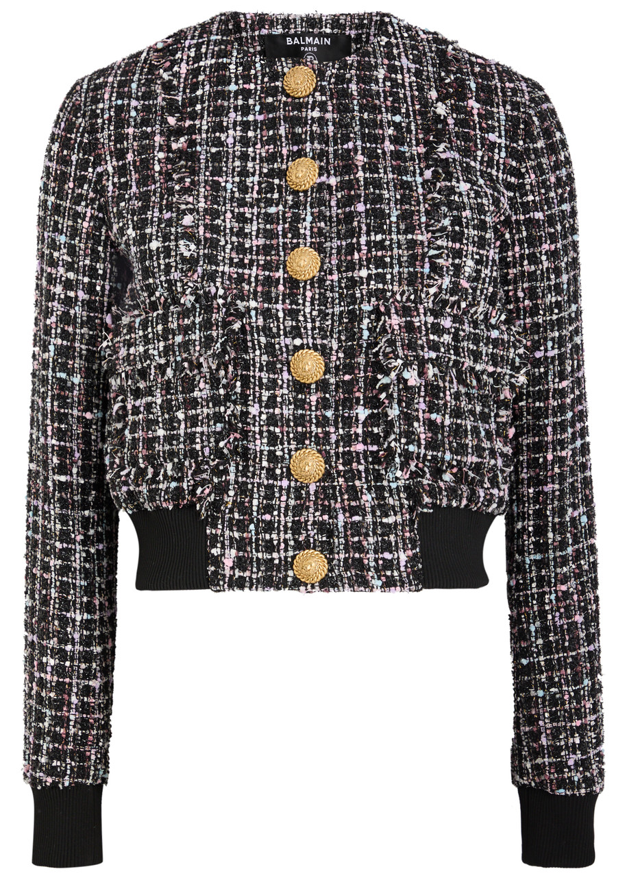 Balmain Buttoned Metallic Tweed Bomber Jacket In Multicoloured 1