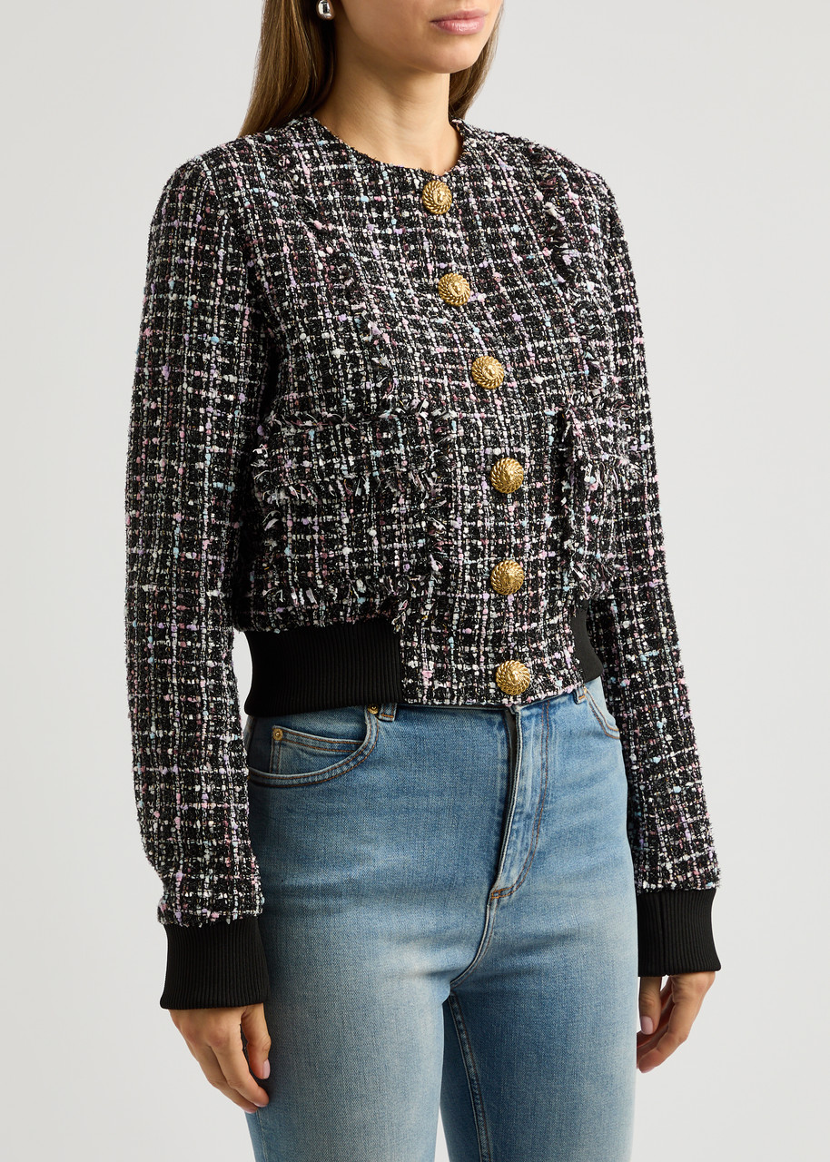 Balmain Buttoned Metallic Tweed Bomber Jacket In Multicoloured 1