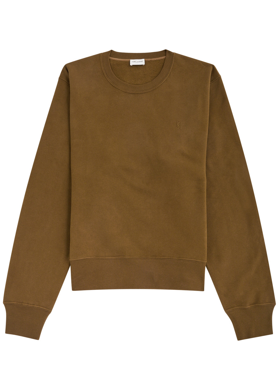 Saint Laurent Logo-embroidered Cotton Sweatshirt In Brown