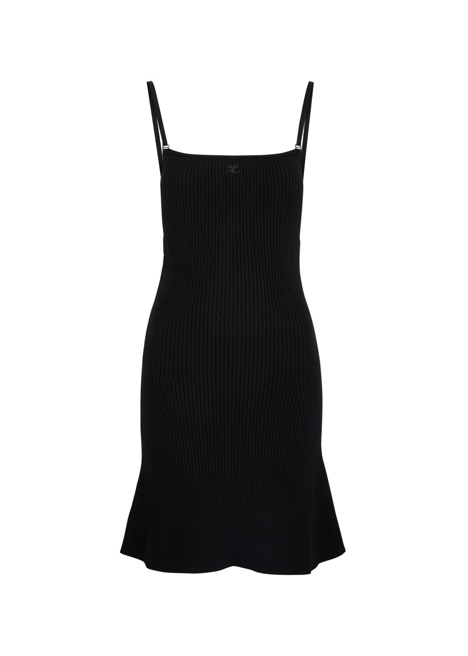 Courrèges Logo Ribbed-knit Mini Dress - Black - S (UK8-10 / S)