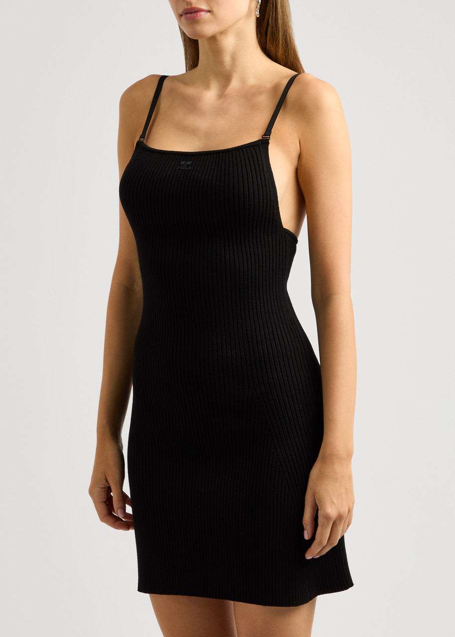 Courrèges Black Ribbed Minidress In Black