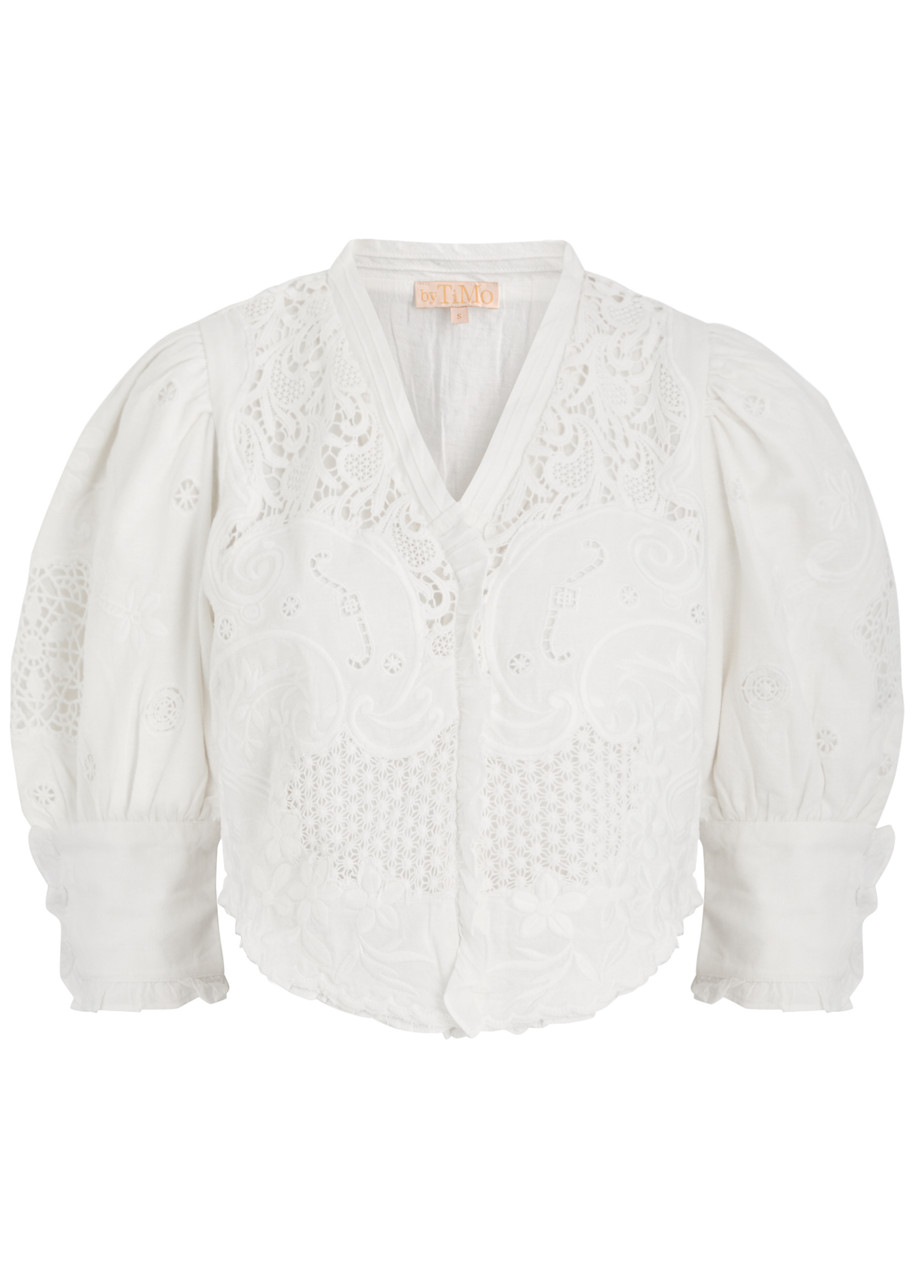 Bytimo Embroidered Cropped Cotton-blend Jacket - White - L (UK14 / L)