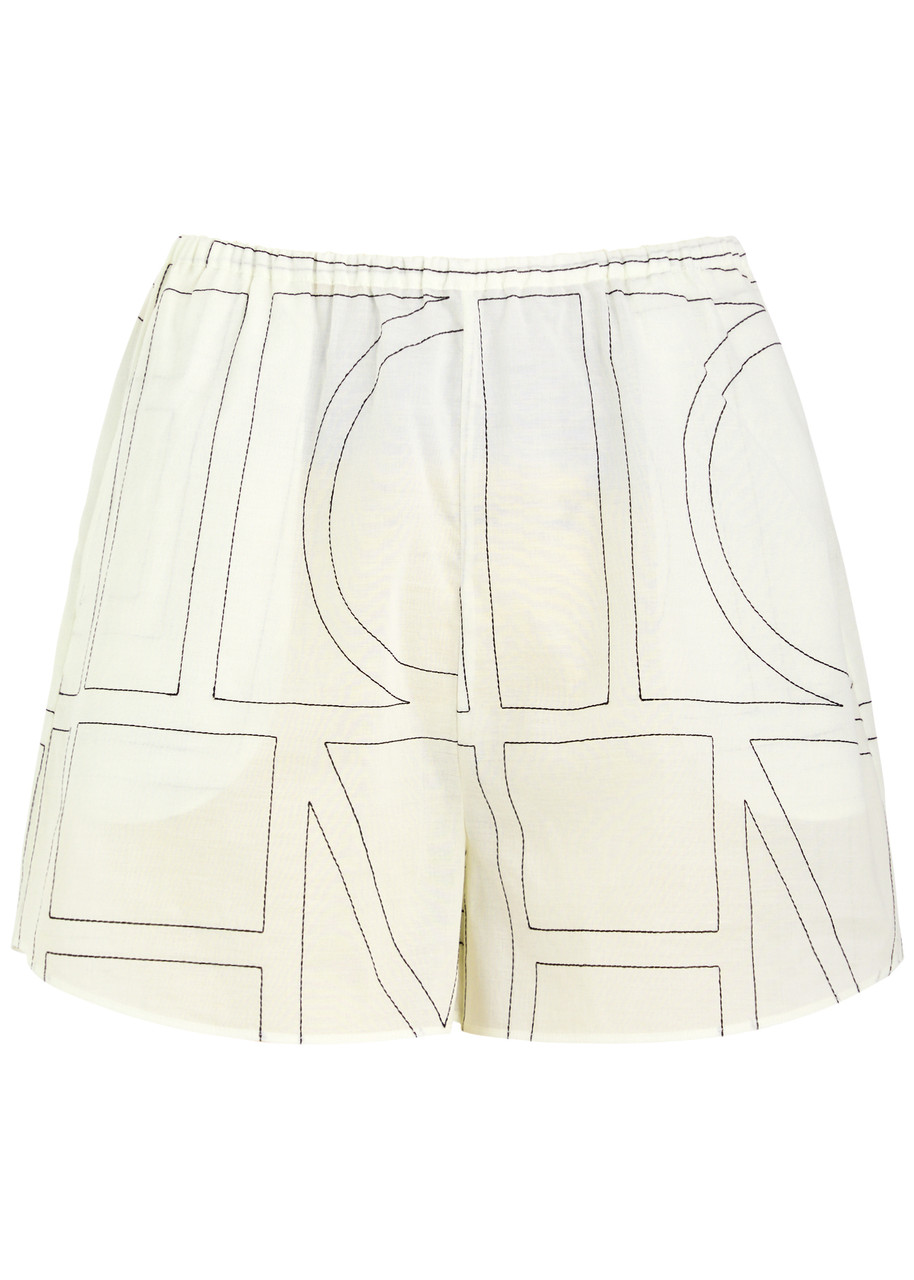 Totême Monogram-embroidered Pyjama Shorts In White And Black