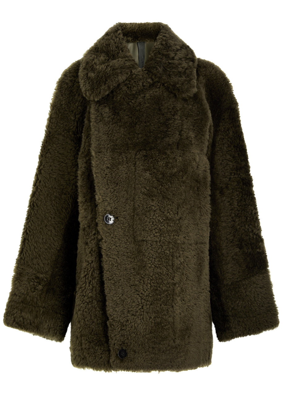 Petar Petrov Wild Is The Wind Shearling Coat In Green Dark