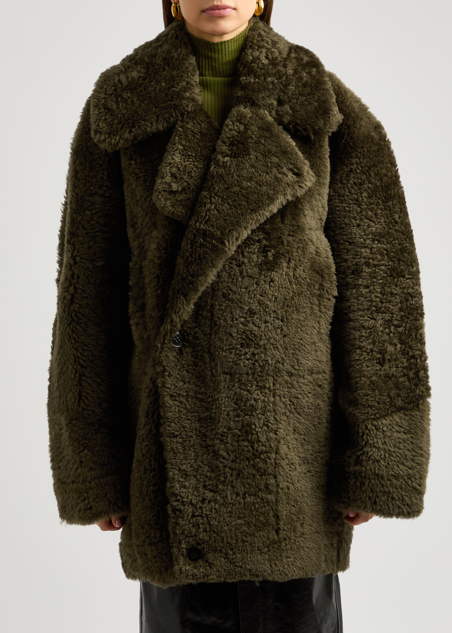Petar Petrov Wild Is The Wind Shearling Coat In Green Dark