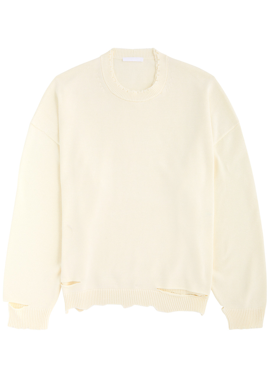 Helmut Lang Distressed Cotton-blend Jumper - Off White - S