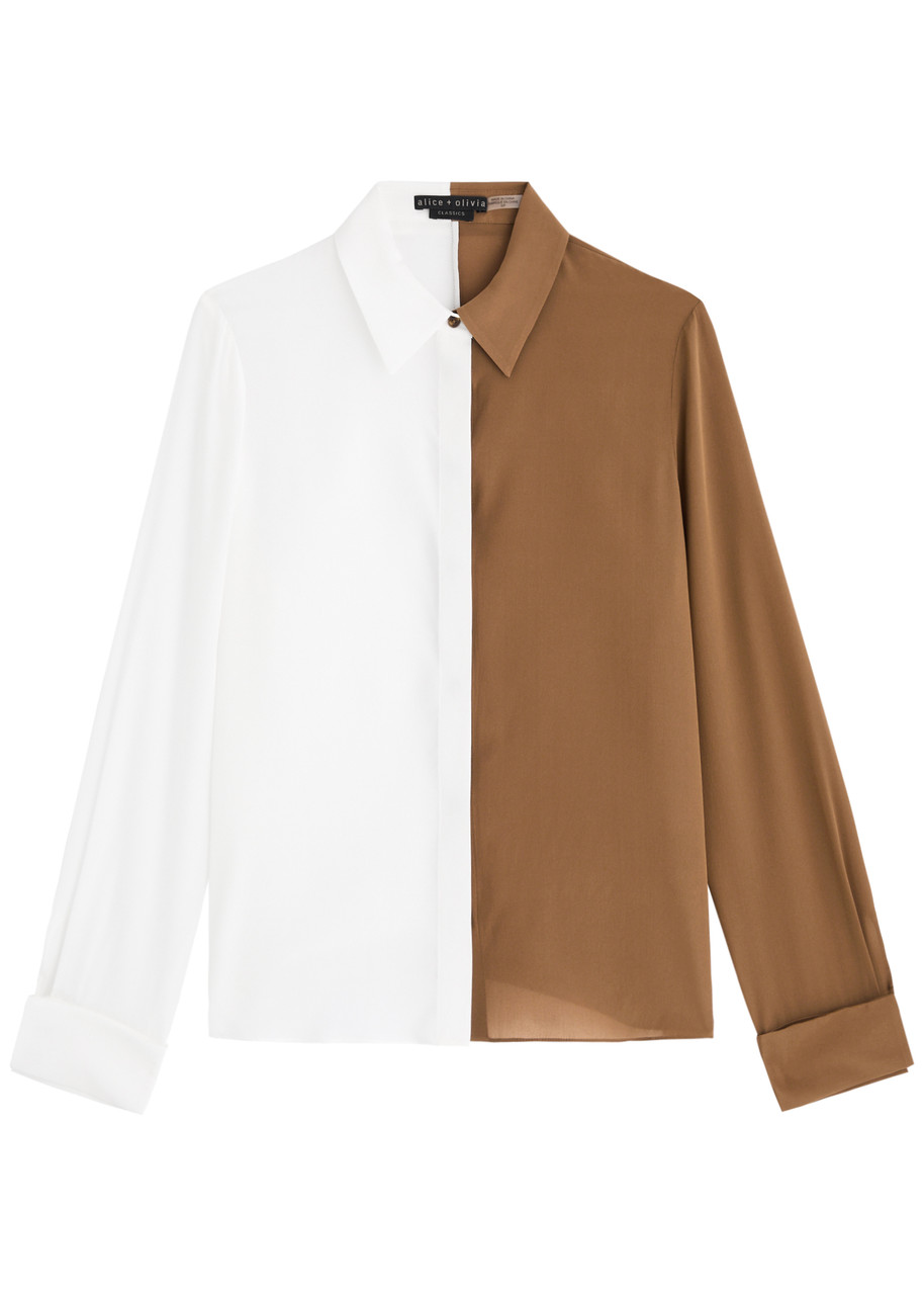 Alice And Olivia Alice + Olivia Willa Colorblock Silk Button-up Shirt In Brown