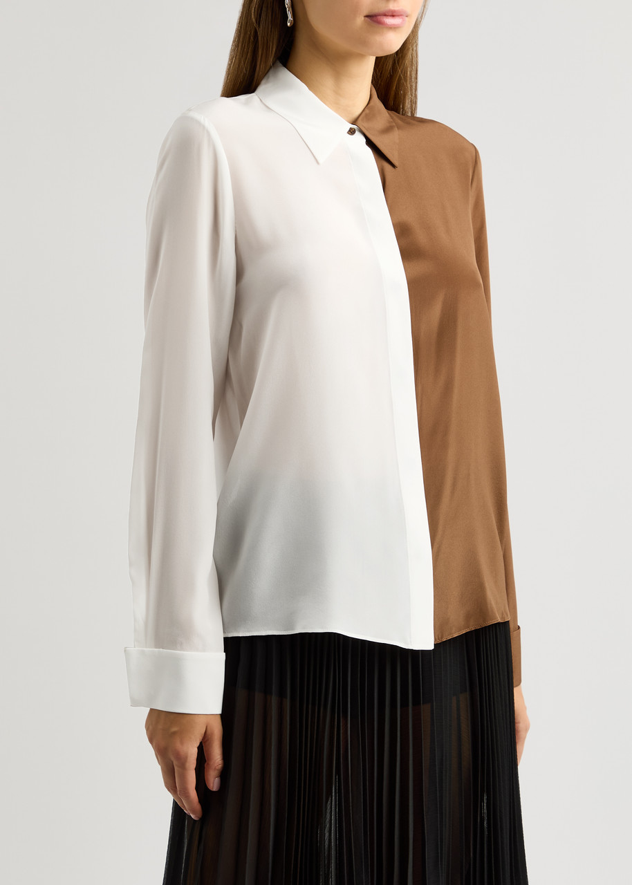 Alice And Olivia Alice + Olivia Willa Colorblock Silk Button-up Shirt In Brown
