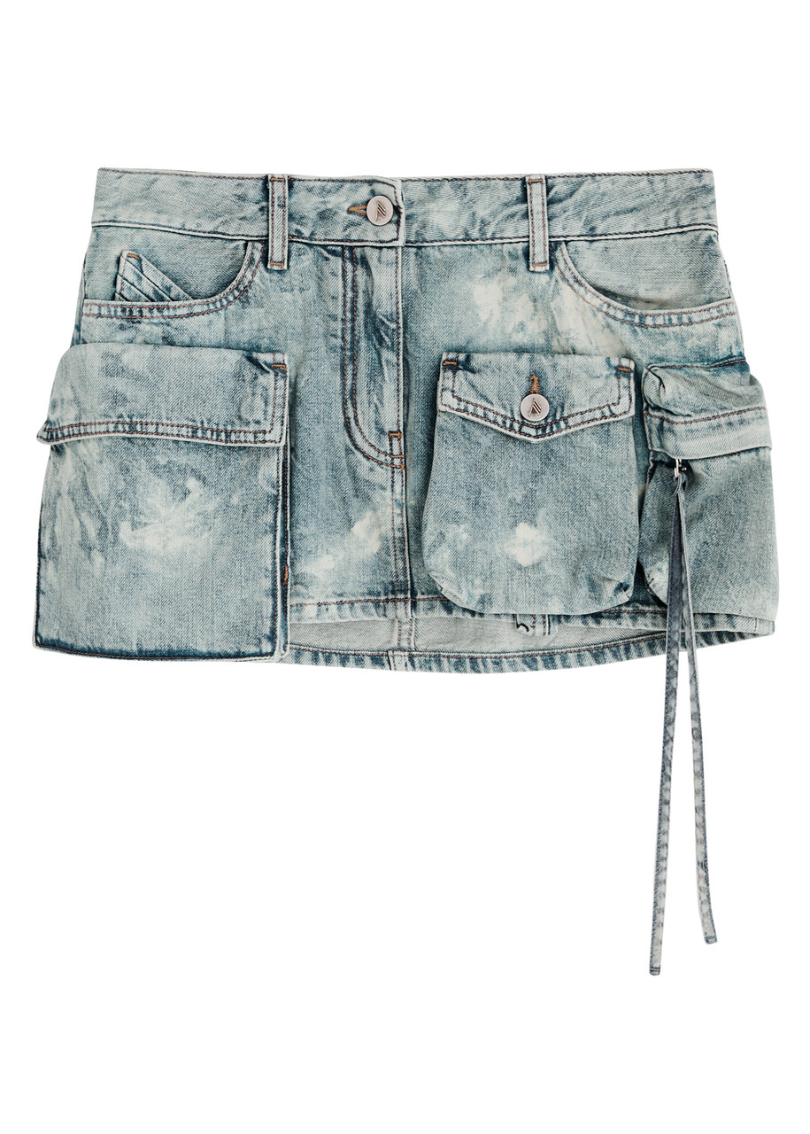 Attico Distressed Miniskirt With Multi-pocket Design And Belt Loops In Blue