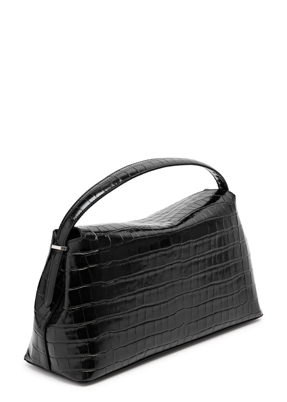 Totême Toteme T-lock Crocodile-effect Leather Top Handle Bag In Black