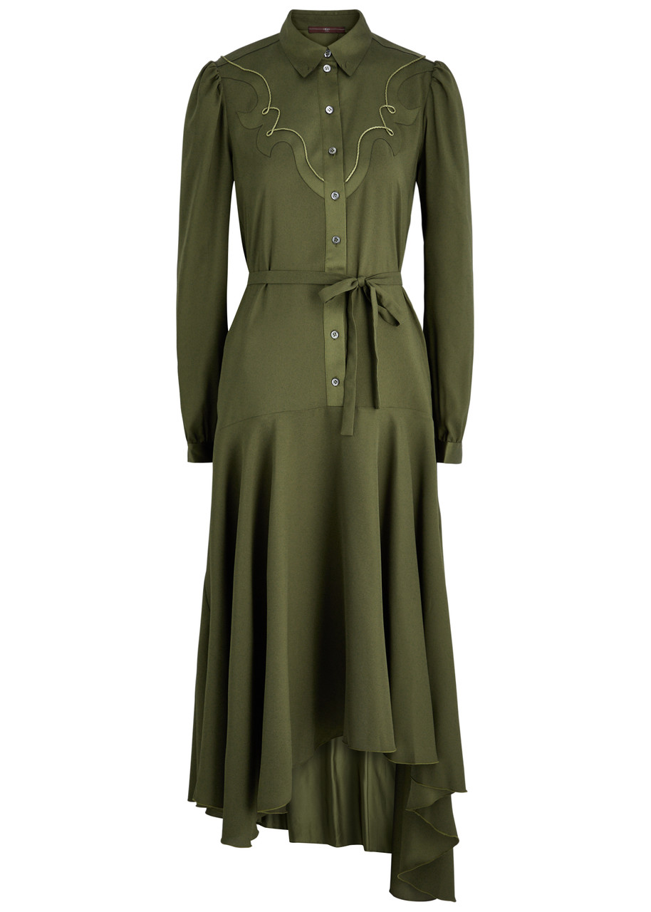 High Compelling Western Satin Midi Dress - Khaki