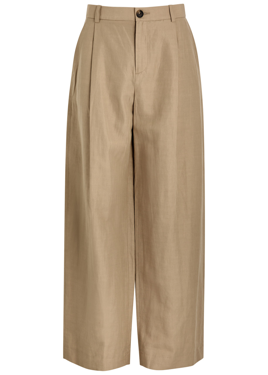 Vince Wide-leg Cotton-blend Trousers In Beige