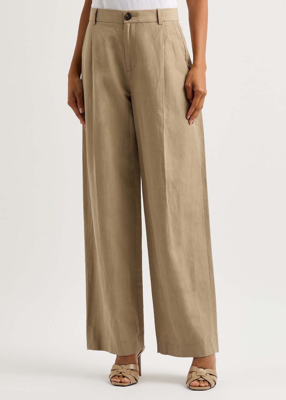 Vince Wide-leg Cotton-blend Trousers In Beige