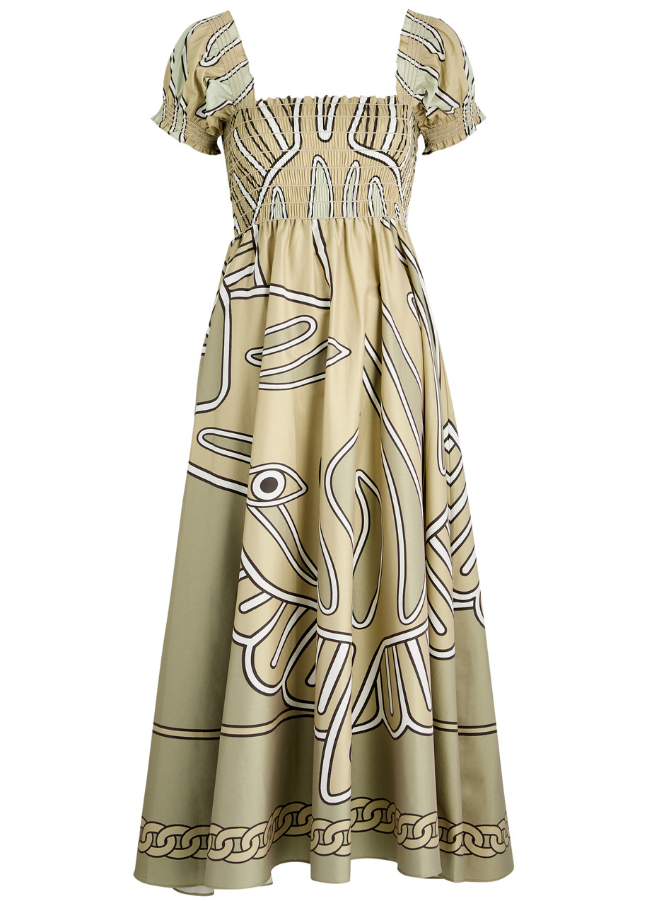 Tory Burch Printed Cotton-blend Midi Dress - Khaki - L (UK14 / L)