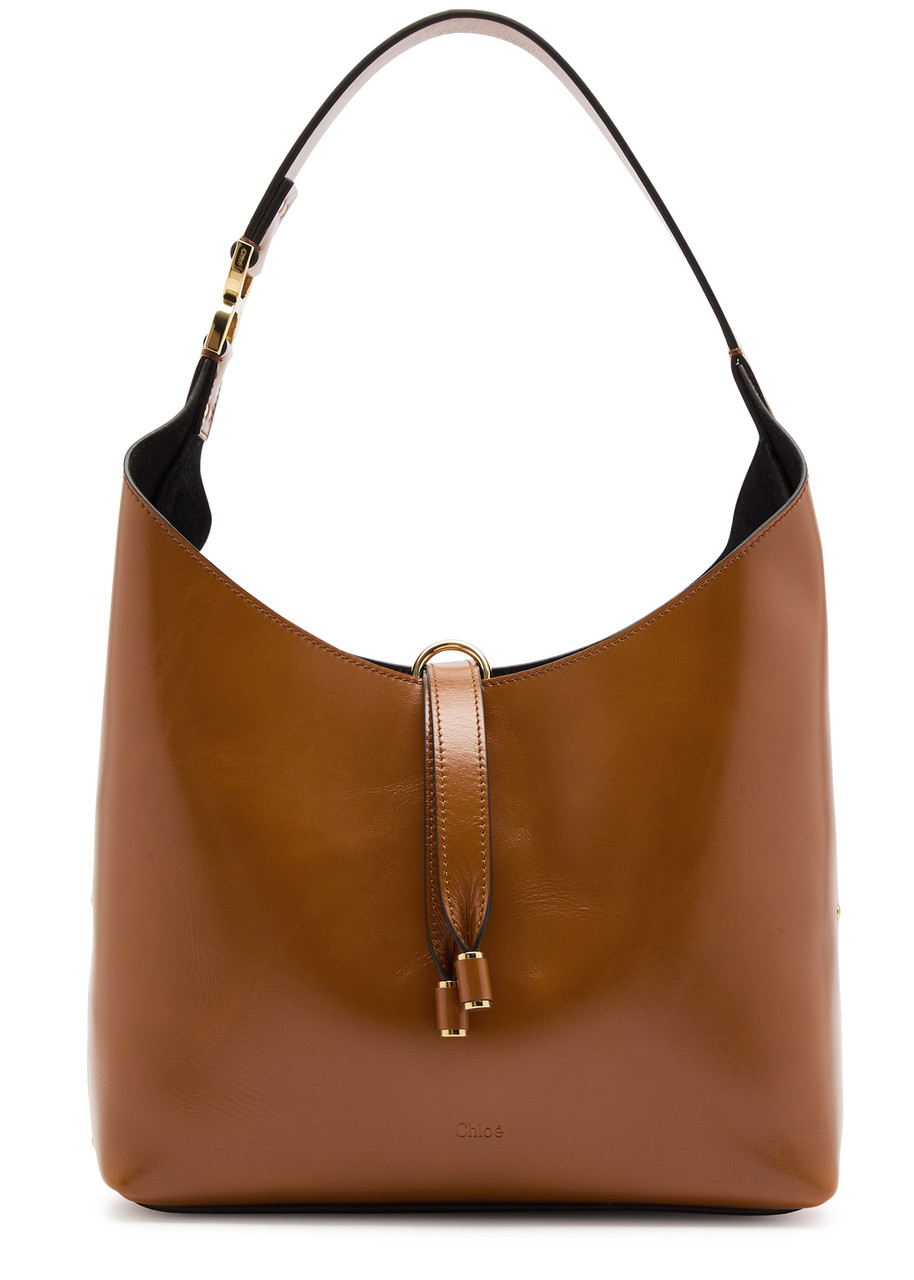 Chloe - Women's Brown Marcie Small Leather Shoulder Bag - Two Twisted Top Handles - One Size