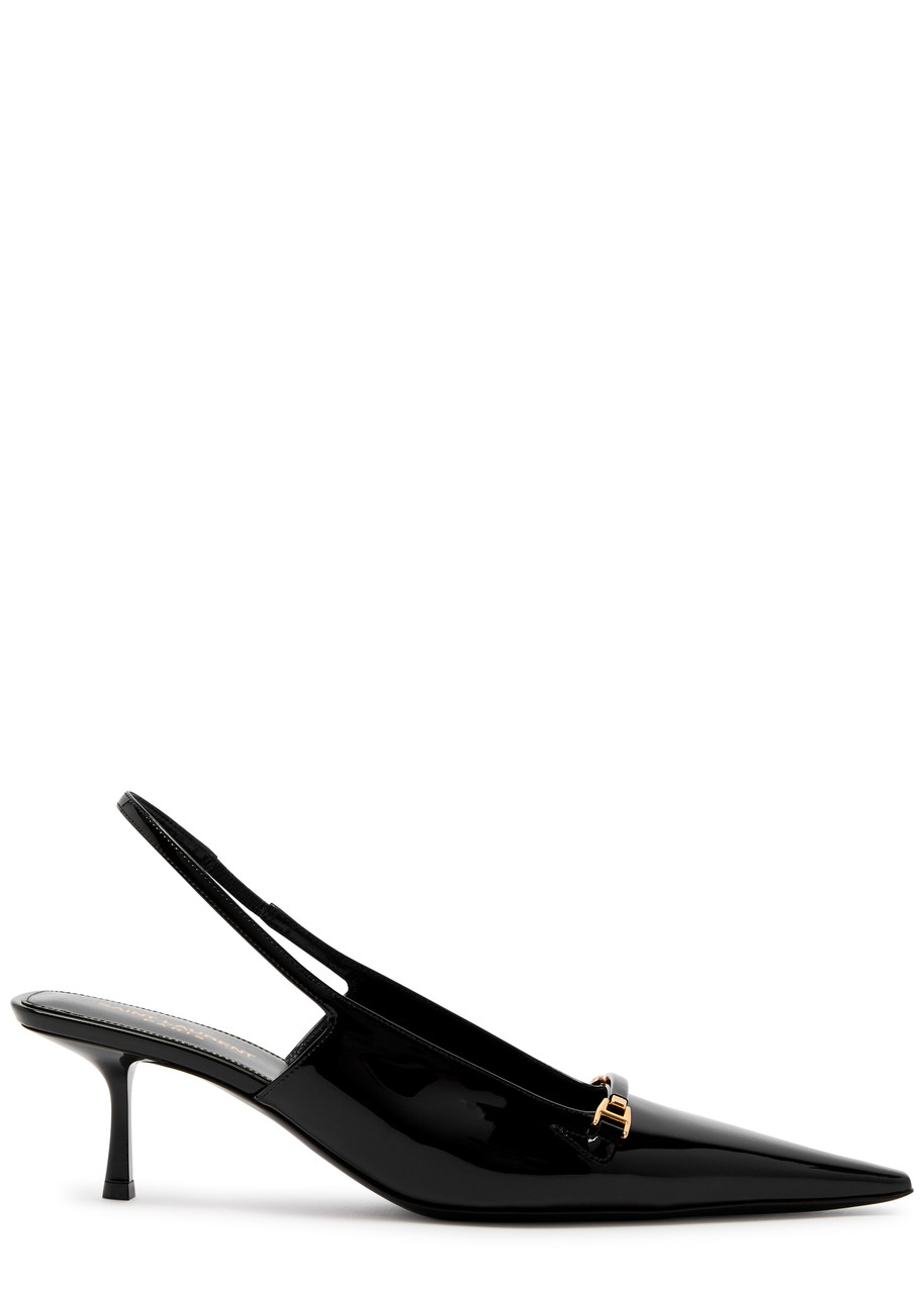 Saint Laurent Hermione Leather Kitten Slingback Pumps In Black