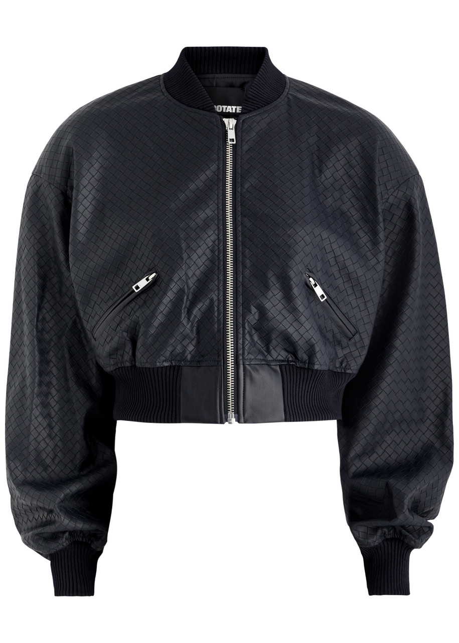 Rotate Sunday Woven Faux Leather Bomber Jacket - Dark Blue - 40 (UK12 / M)