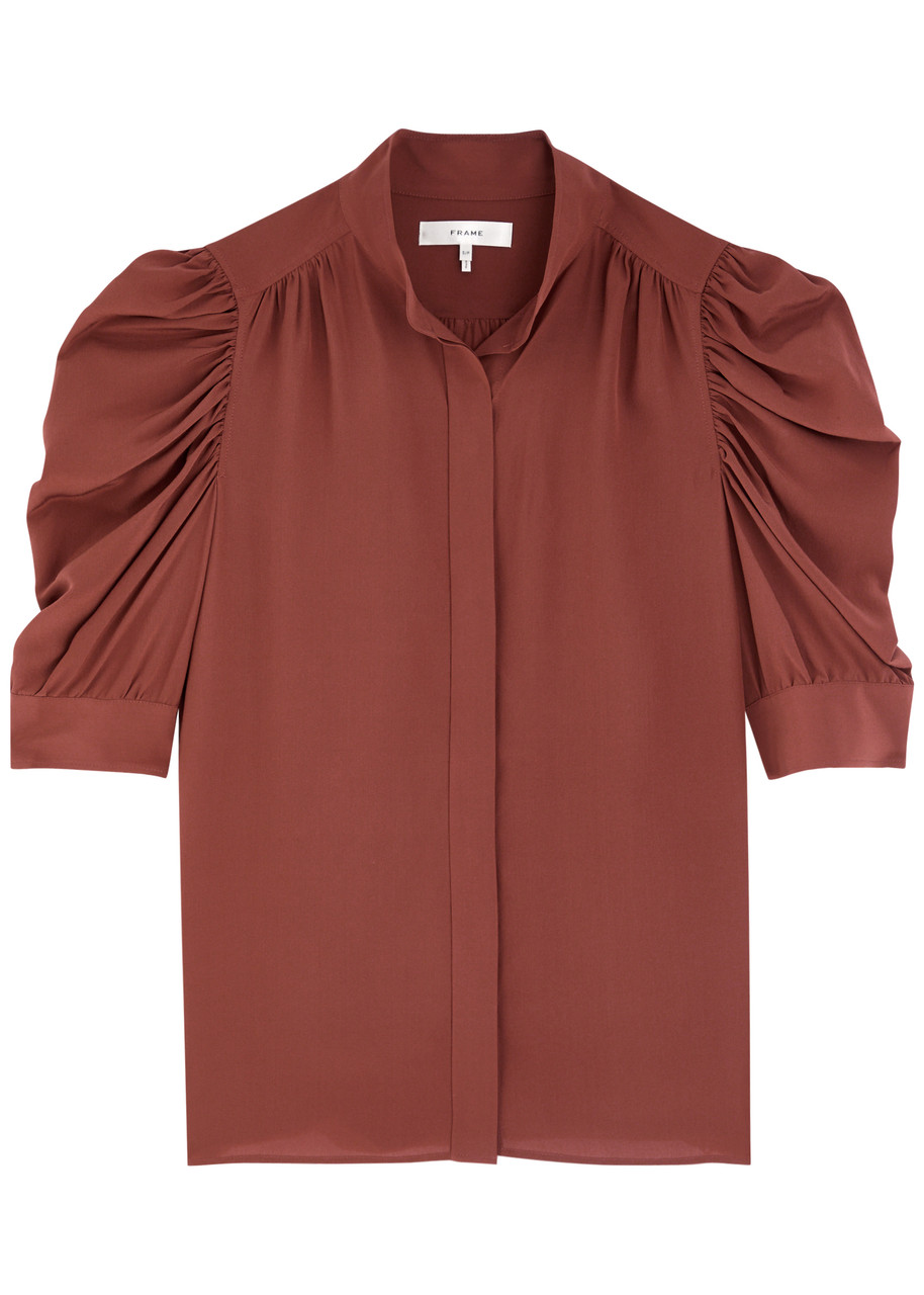 Frame Gillian Silk-chiffon Blouse In Brown