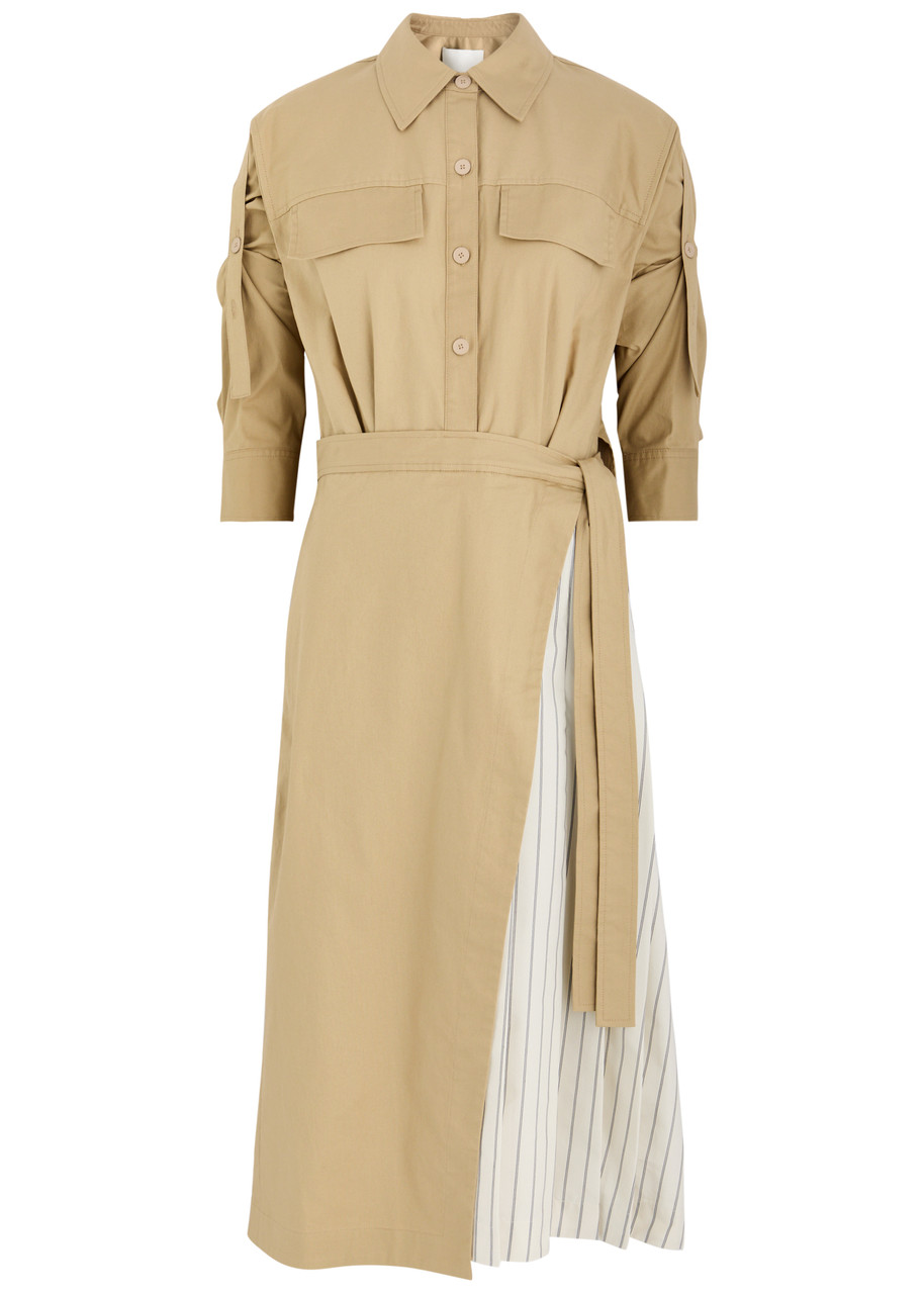 3.1 Phillip Lim Stripe-panelled Stretch-cotton Midi Shirt Dress - Tan
