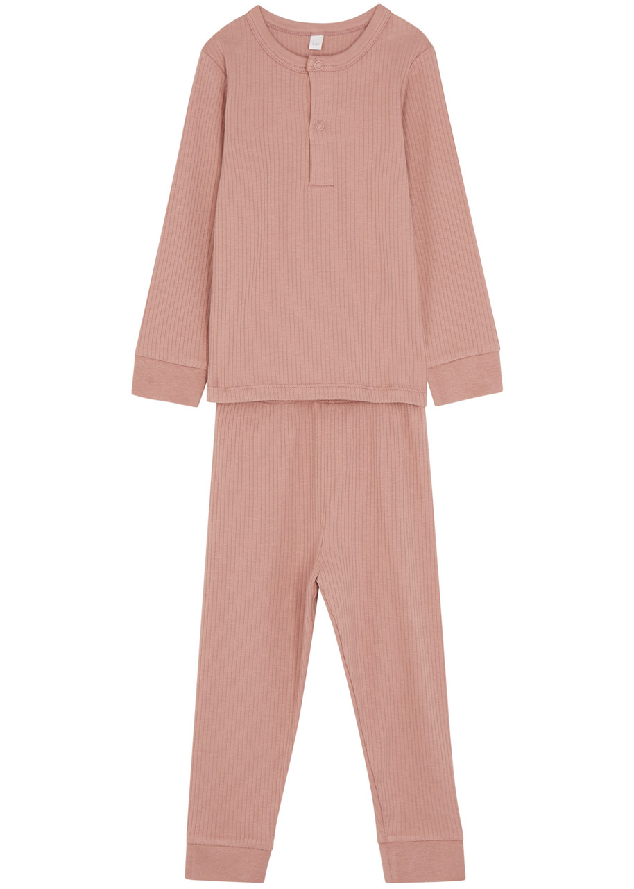 Mori Kids Ribbed Stretch-jersey Pyjama Set In Pink