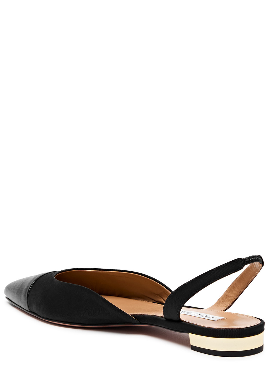 Aquazzura Milanese Leather-trimmed Grosgrain Slingback Flats In Black
