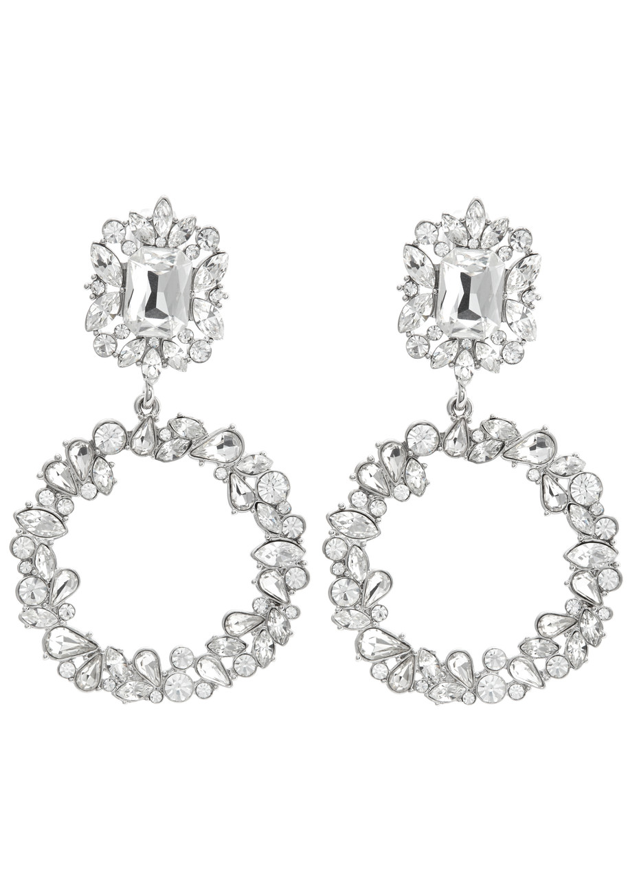 Self-portrait Embellished Silver-plated Clip-on Drop Earrings In Silver