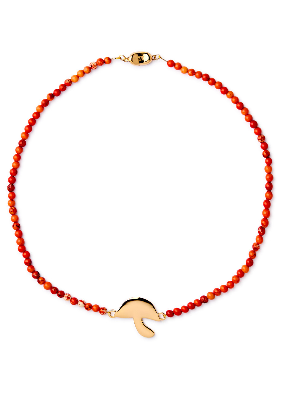 Timeless Pearly Mushroom 24kt Gold-plated And Beaded Necklace In Red