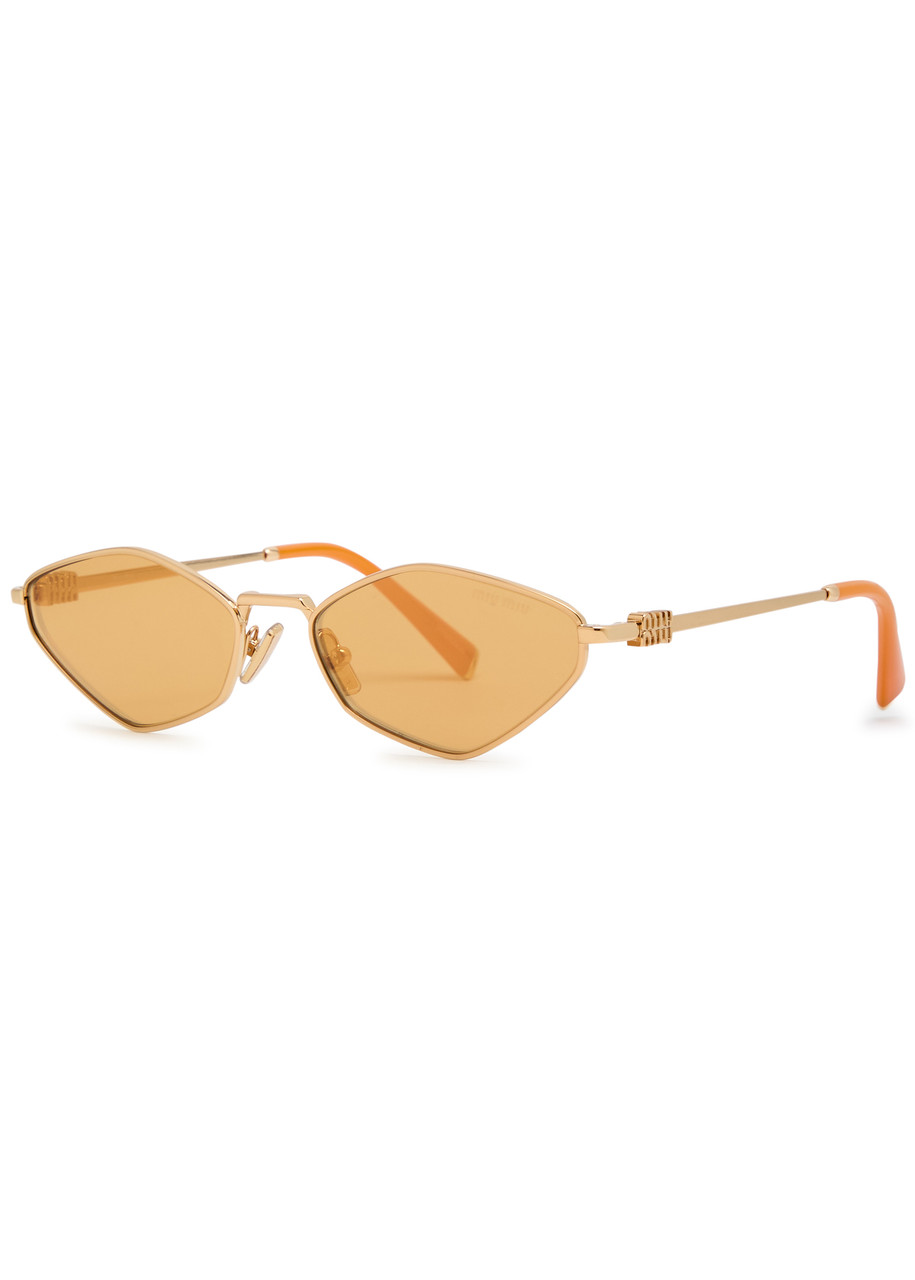 Miu Miu Eyewear Narrow Hexagonal-frame Designer Sunglasses - Gold - One Size