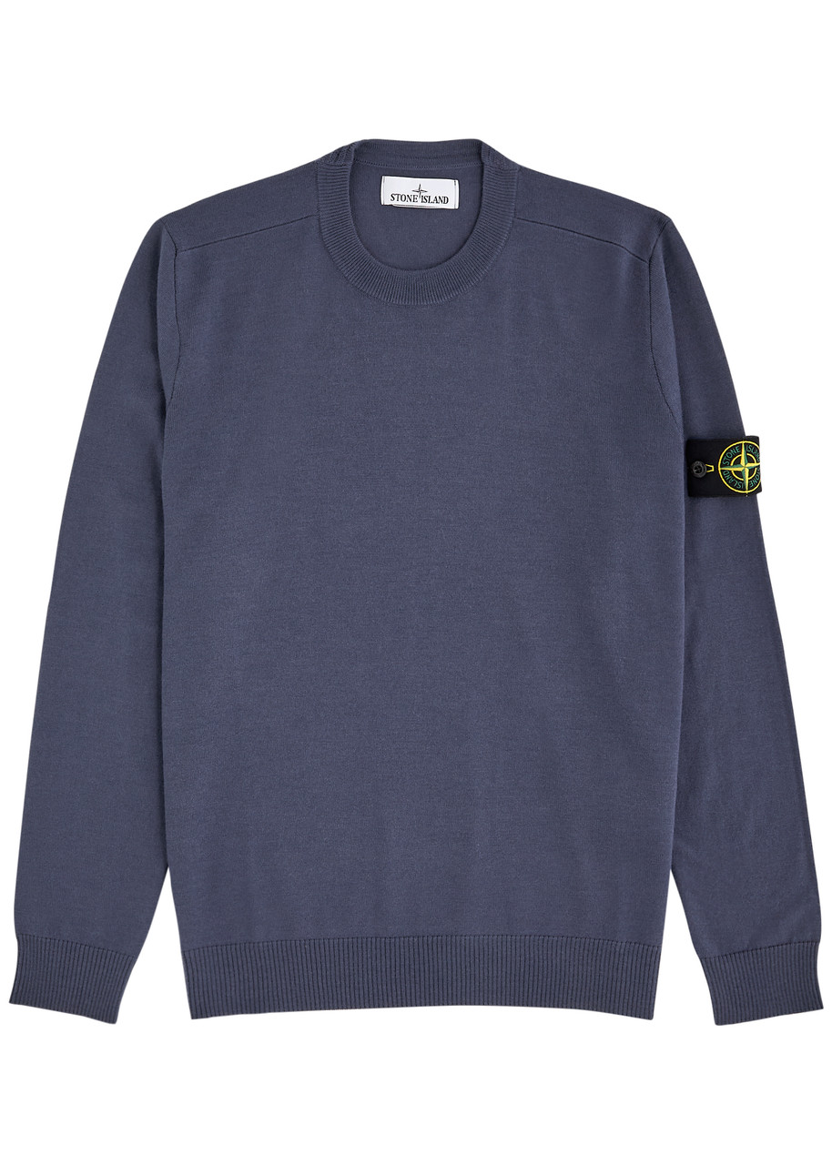 Stone Island Logo Wool Jumper - Mid Blu - S